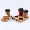 Environmental Protection 2 Or 4 PCS Pack Cavity Disposable Kraft Paper Coffee Drink Tea Cup Holder Tray