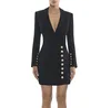 A2582 Wholesale New Office Lady Wear Black Long Sleeve Fashion Gold Button Overcoat Casual Blazer For Women