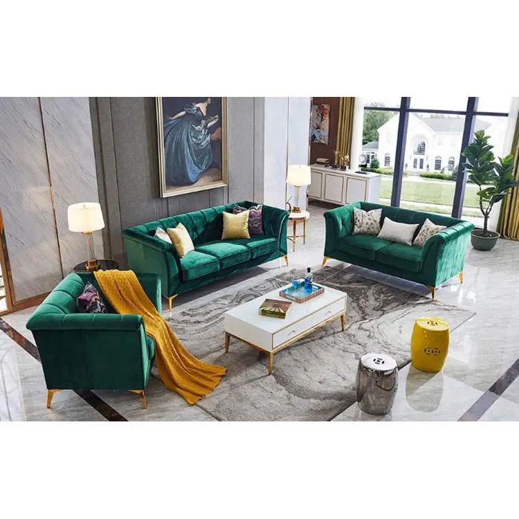 New design Verde de Veludo sofá moderno com pernas de metal
