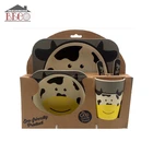 5 pieces Bamboo fiber Kids Dinnerware Set, Kids Cup Plate Bowl and Eating Utensils