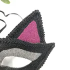Adults Halloween Glitter Cat Eye Mask Unisex Stag Party Fancy Dress Accessory in black with sliver eye
