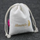 Custom small jewelry organic drawstring bag cotton pouch with gold logo