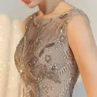 Graceful Water-blue-grey overweight workpiece nail-bead hot-drilling and mopping evening dress