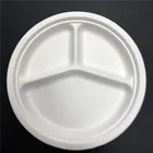 9/10 inch 3 compartment disposable plate compostable party plates sugarcane bagasse pulp plate tableware