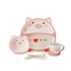 2019 Amazon Topsale Bamboo Fiber Baby Tableware Kids Gift Meal Set