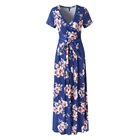 Wholesale Fashion design floral print Women short sleeve V-neck Plus Size Maxi Dress