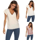 Elegant Lady Clothing V-neck Short Sleeve Lace Plus Size Blank Casual Summer Women Blouse