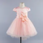 New model fashion kids party wear front short back long bead flower designed evening girl dress