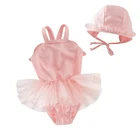 Toddler Kids Baby Girls Swimwear Lace Angel Wings One Piece Swimsuit+Hat Set