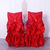 CH003A wholesale Christmas fancy home ruffled wedding red taffeta gathered chair cover with crystal buckle