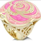 Brass Gold Plated Women Flower Shaped Pink Enamel Ring