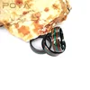 POYA Jewelry 8mm Dome Black Ceramic Opal and Koa Wood Inlay Man's Dainty Ring