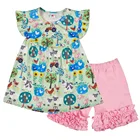 Spring and summer baby clothing set girls flutter dress outfits kids wholesale print clothes ruffle shorts