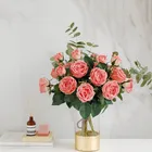 Wholesale 3 heads bunch moisturizing tea roses real touch artificial silk flowers