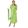 100% polyester microfiber flannel fleece women printed bathrobe with hood