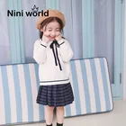 Hot sale spring College wind lapel clothes sweater for girl baby