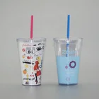 Plastic Iced Tumbler Double-walled Ice Cold Drink Coffee Juice Tea Travel Cup Bottle Mug With Straw
