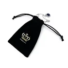 Custom Logo Screen Printed Black Velvet Pouches Drawstring Jewelry Bags