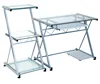 office glass computer table set with shelf