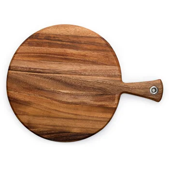 round wooden chopping board with handle