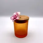 12oz Reusable frosted empty amber glass candle jar with bamboo lid