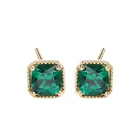 E300E Geometric 925 Sterling Silver Square Emerald Earrings Zircon Stud Earring 18k gold Jewelry