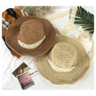 Handmade Crochet Straw Hat With Lace Ribbon Bowknot Girl Fashion Hat Women