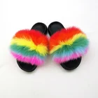 Hot sale wholesale real women fox fur slippers fur slides plush sandals