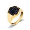 New Design Men 14K Gold Plated geometric ring wholesale Stainless Steel Blue Carbon Fiber Finger Ring jewelry