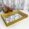 Modern Metal Rectangle Glass Mirror Tray Hotel Home Serving Plate Storage Tray