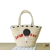 Zogift New fashion straw handmade cartoon embroidery women beach bag large woven shoulder animal dumpling bag