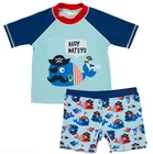 Toddler Boy's 2 Piece Swim Set Cute Cartoon Shark Rashguard Swimwear Short Sleeve Top Board Swim Trunks Set