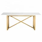 Wholesale Natural White Stone Rectangle Shaped Gold Marble Dining Table