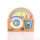 5pc Tableware 100% biodegradable Bamboo Fiber Child Baby Bowl with fork and spoon set