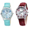 Colorful Crystal Stones Bezel Private Label Women Wrist Watch With Leather Strap