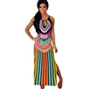 hot sell south america pattern colorful tassel vision halterneck sexy cutout dress women