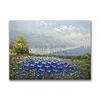 Seashore Full Of Blue Flowers Natural Wall Picture Art Scenery Painting For Home Decoration