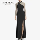 Slit At The Hem Long Sleeve Sequin Turtle Neck Evening Dress For Elegant Occasions