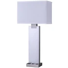 29"H Silver and Brushed Nickel Table Lamp,A convenient outlet, one USB port, Rectangle White Linen HB Shade.