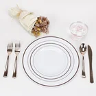 Hot Selling White Rose Gold Disposable Plastic Plates for Parties