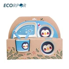 Free Custom Print Bamboo Fiber Baby Tableware Kids Feeding Meal Dish Set