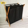 X Style Bamboo Leg 3 Bins Laundry bags / 3 Bags Laundry Cart / Laundry Trolley Made In Shenzhen
