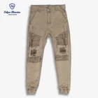 Men Denim Jeans OEM Ripped Wash Khaki Colored Denim Fabric, Mens Ripped Denim Jeans