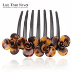 France Hand-Made Leopard Print Tortoise Cellulose Acetate Flower Hair Barrette Hair Comb