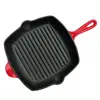10 inch square red enamel cast iron grill pan