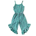 2019 Puresun boutique clothes wholesale infant/toddler clothing mint and white stripe baby girl ruffle jumpsuit