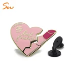 Wholesale custom hard enamel lipstick heart shaped metal girls lapel pin