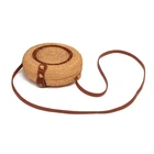 Wholesale Bamboo Bag Handmade Straw Ratton Weave Leather Circle Bag Rattan Handwoven Round Straw Bag