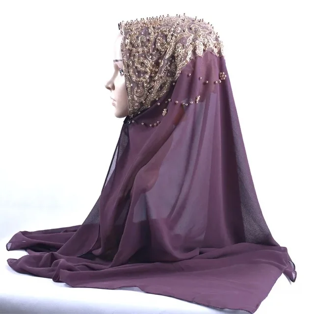 En gros nouveau style belle perlée de mariée en mousseline de soie hijabs 2019 haute qualité musulman hijab fantaisie femmes hijab