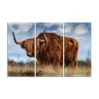 3 Panel Scottish Cow Animal Canvas Wall Art Oil Painting